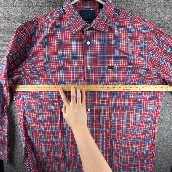 Faconnable Blue Red Cotton 2XL Plaid Mens Long Sleeve Pocket Button Up Shirt - Picture 6 of 15